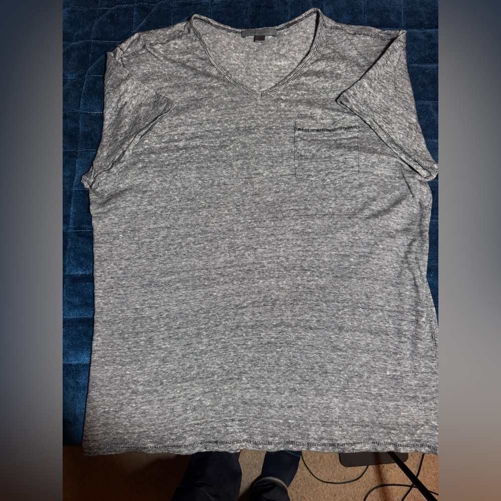 John Varvatos Gray Striped V-Neck Shirt
